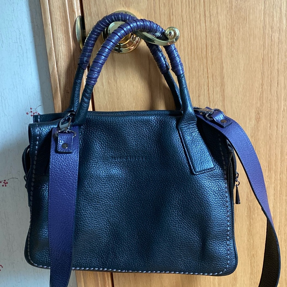 Plinio Visona Italian Leather Colorblock Satchel Handbag